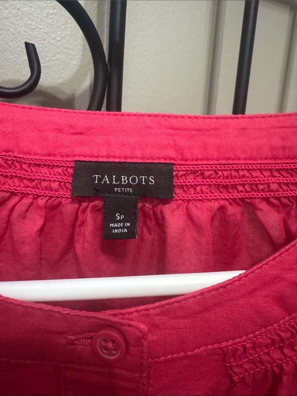 Talbots petite S Hot Pink Button-Front Puff Sleeve Blouse cotton casual - Picture 2 of 7